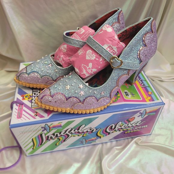 Irregular Choice 42 Shortie Bread Blue Purple Glitter Mary Jane Heels Wedding 10 - Picture 1 of 16